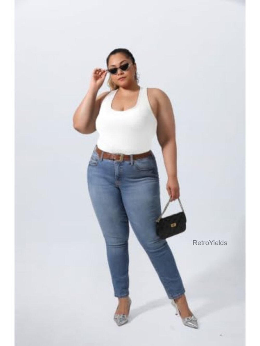 Plus Size Racerback Tank Tops Built In Bra Wireless Ribbed Knit Curve Hem - Picture 4 of 5
